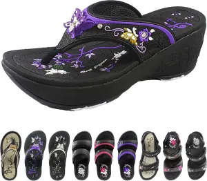 Gold Pigeon Shoes Comfortable Wedge Sandals, Women's Platform Sandals Casual Summer Beach, Heeled Wedges 2.75"
