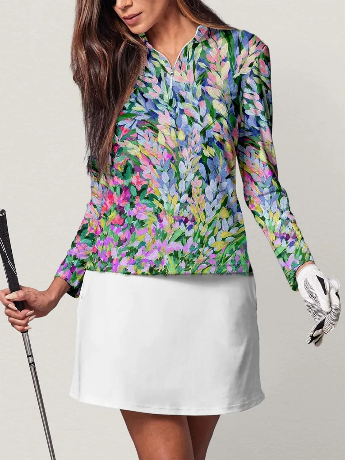Golf Shirts for Woman UPF 50  Sun Protection Quick Dry Lightweight Long Sleeve Polo Shirts for Woman Rash Guard