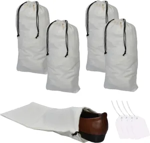 GONGKANGYUAN 4 Pack Shoe Bags for Travel Flannel Single Shoe Pouch with Drawstring for Men Women Travel Protecting Storing Shoes