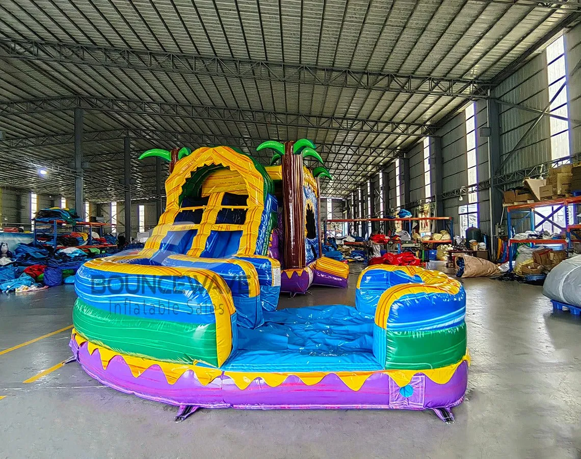 Goombay Curved Dual Lane Bounce House with Slide (Wet/Dry)