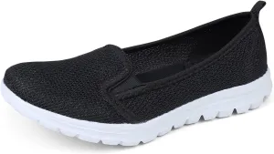 GOSPT Women's Knit Walking Shoes Lightweight Breathable Mesh Slip on Low Top Loafer Flats