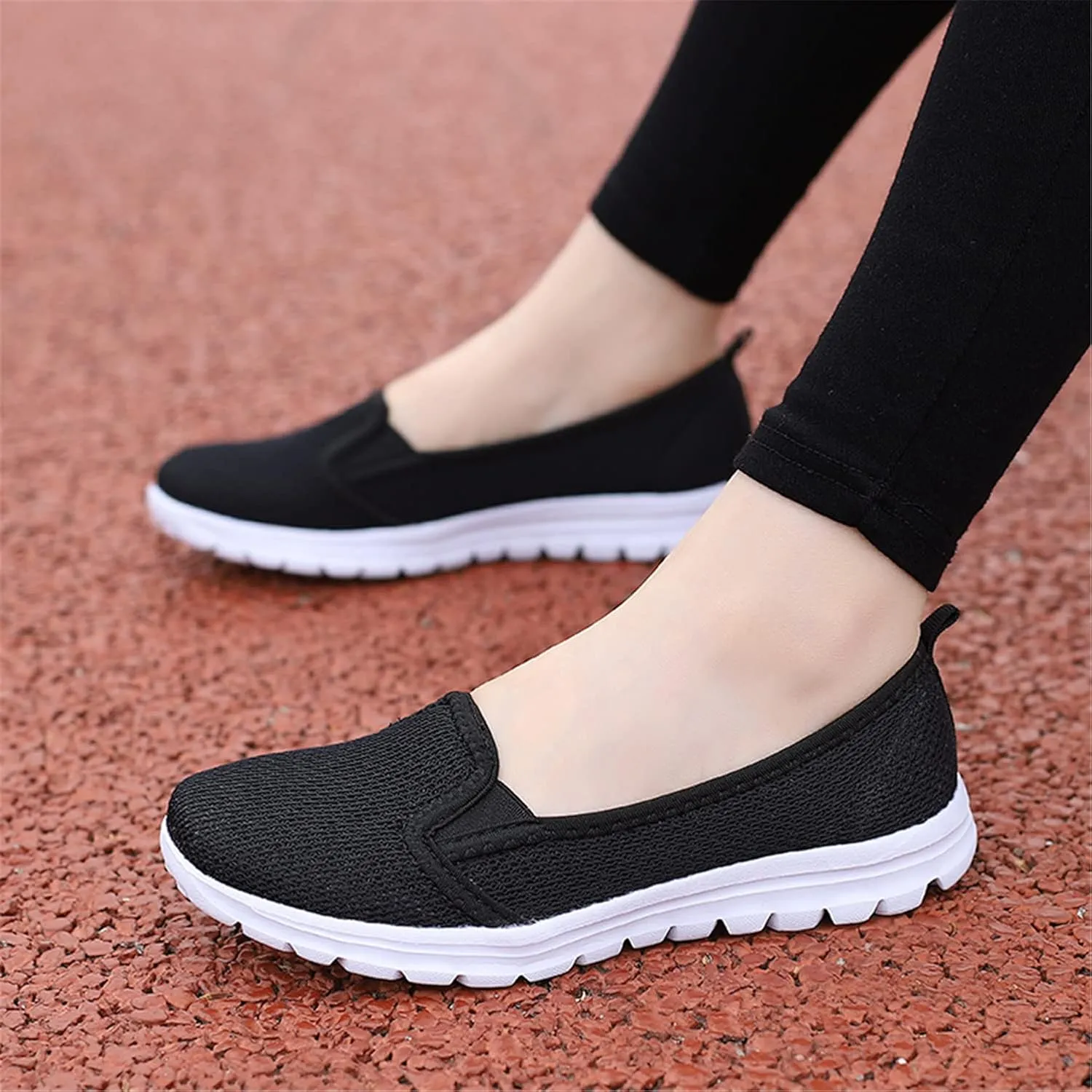 GOSPT Women's Knit Walking Shoes Lightweight Breathable Mesh Slip on Low Top Loafer Flats
