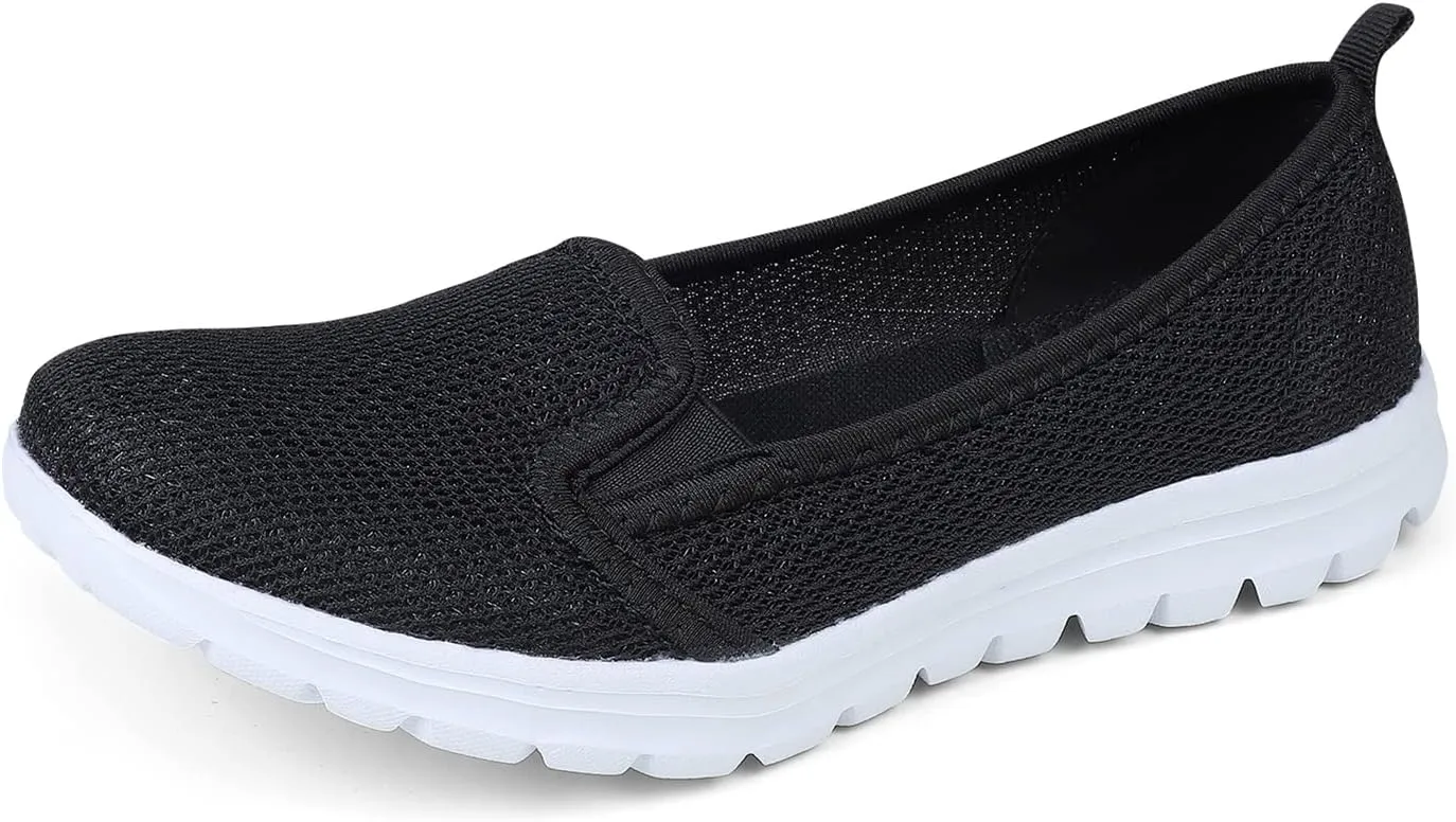 GOSPT Women's Knit Walking Shoes Lightweight Breathable Mesh Slip on Low Top Loafer Flats