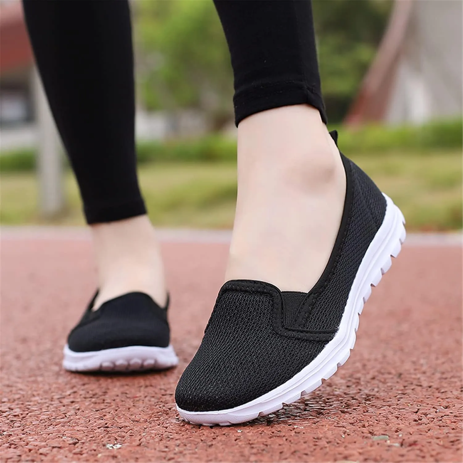 GOSPT Women's Knit Walking Shoes Lightweight Breathable Mesh Slip on Low Top Loafer Flats