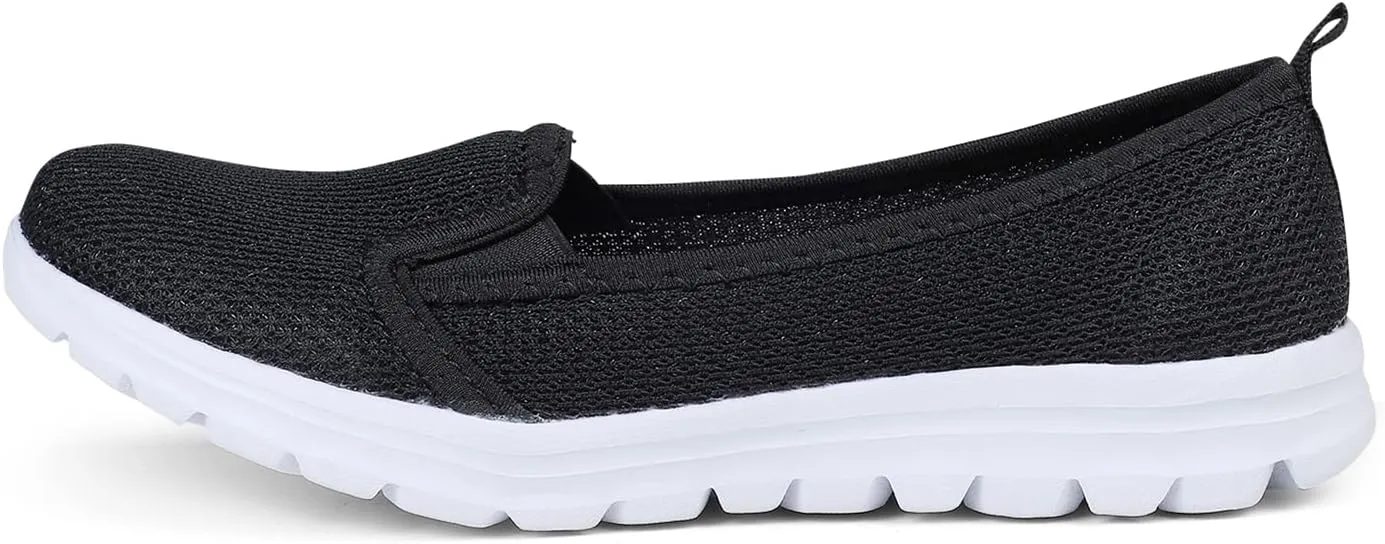 GOSPT Women's Knit Walking Shoes Lightweight Breathable Mesh Slip on Low Top Loafer Flats