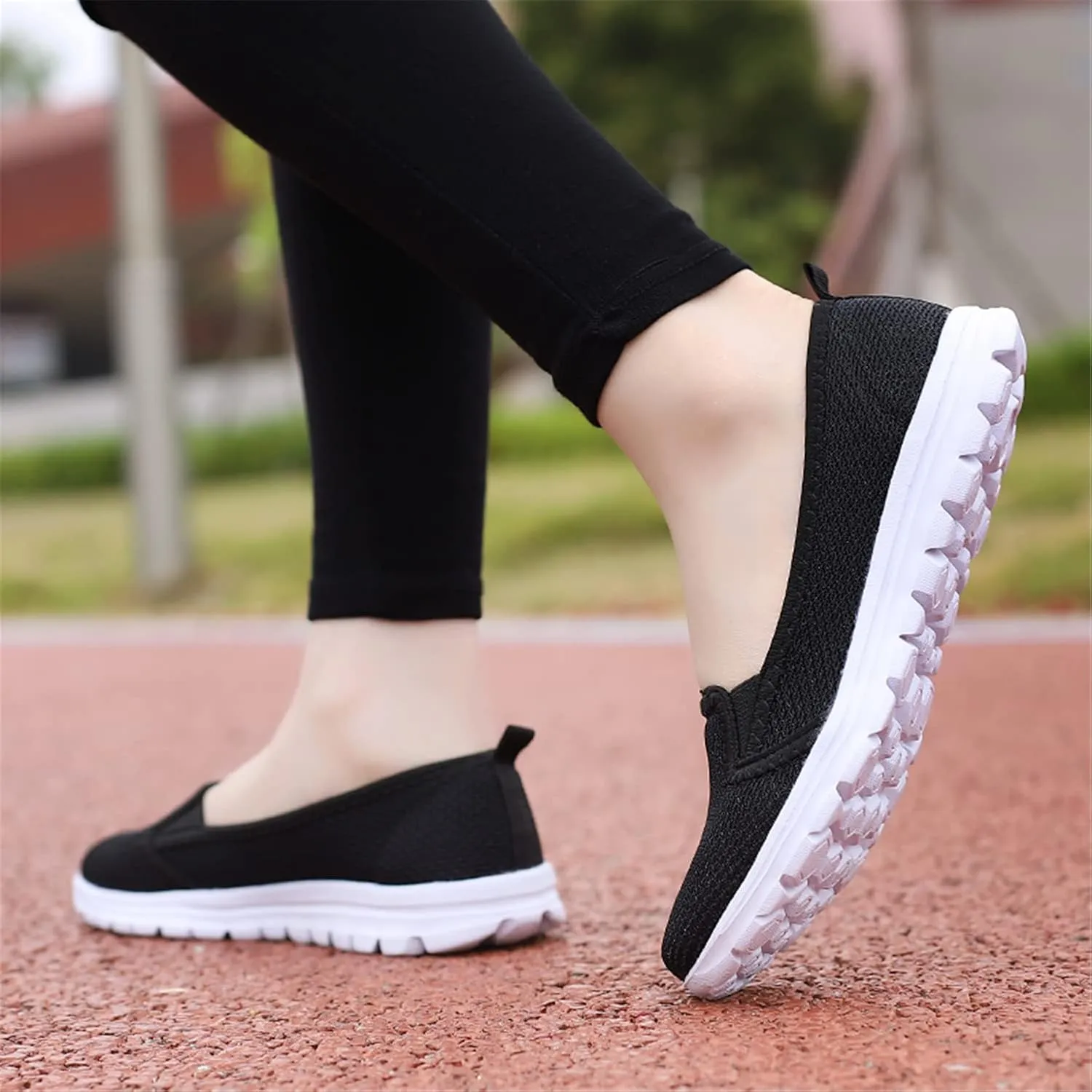 GOSPT Women's Knit Walking Shoes Lightweight Breathable Mesh Slip on Low Top Loafer Flats