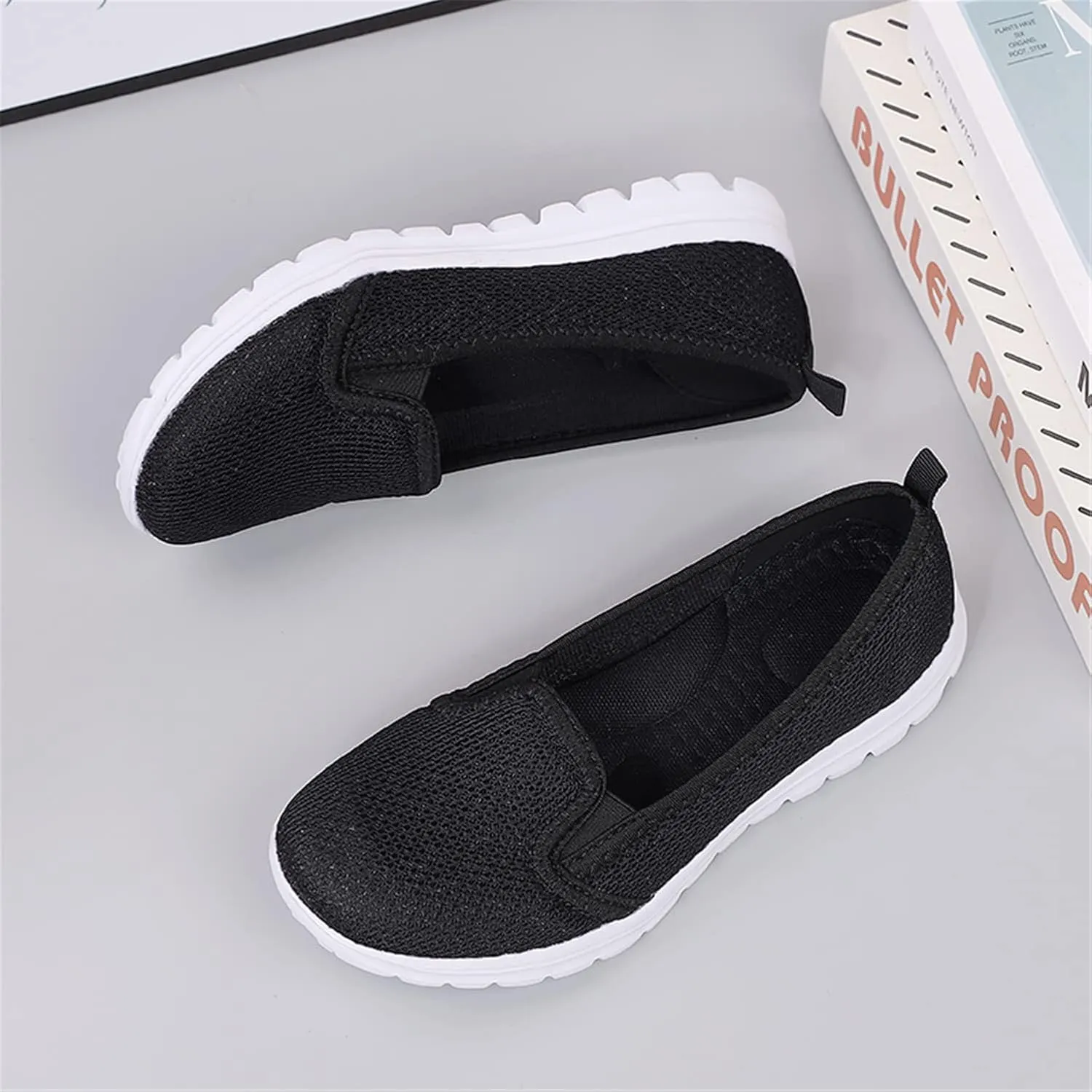 GOSPT Women's Knit Walking Shoes Lightweight Breathable Mesh Slip on Low Top Loafer Flats