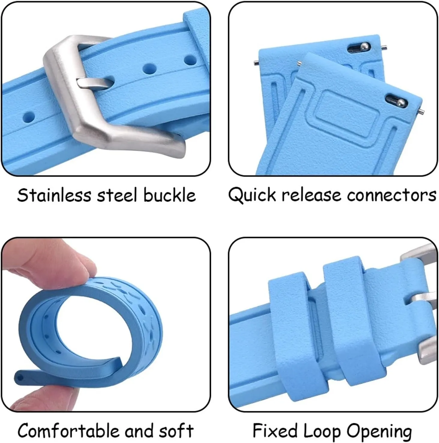 Grade Fluororubber FKM 20mm 21mm 22mm Watch Strap Diving Waterproof Quick Release Watchbands