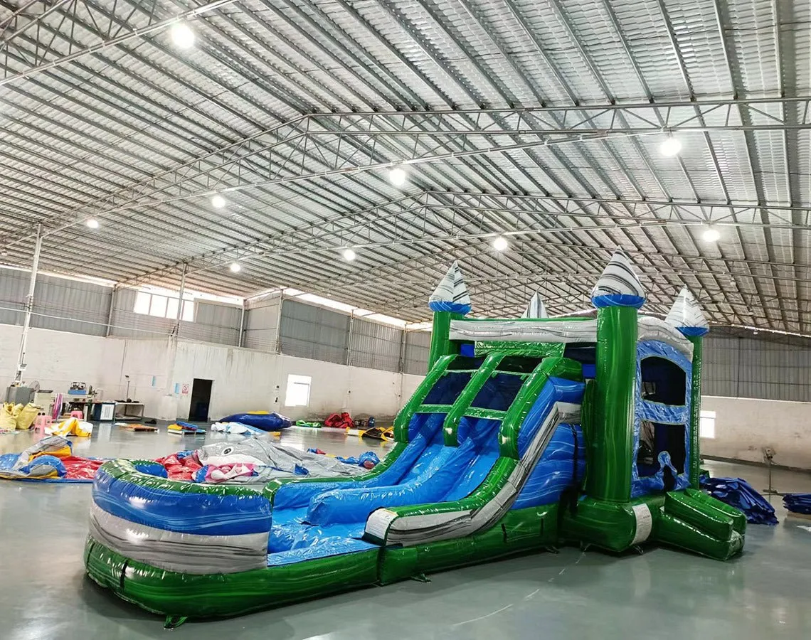 Green Gush Dual Lane Bounce House with Slide (Wet/Dry)