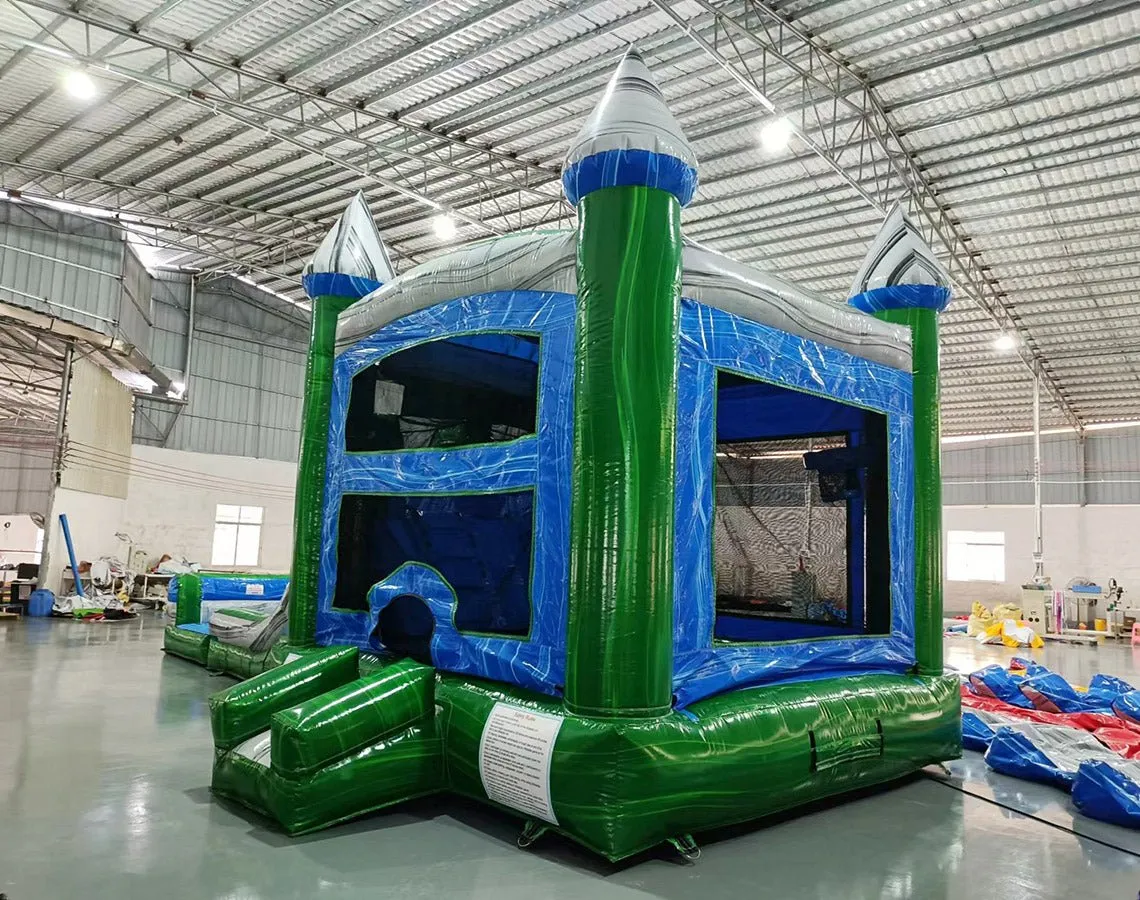 Green Gush Dual Lane Bounce House with Slide (Wet/Dry)