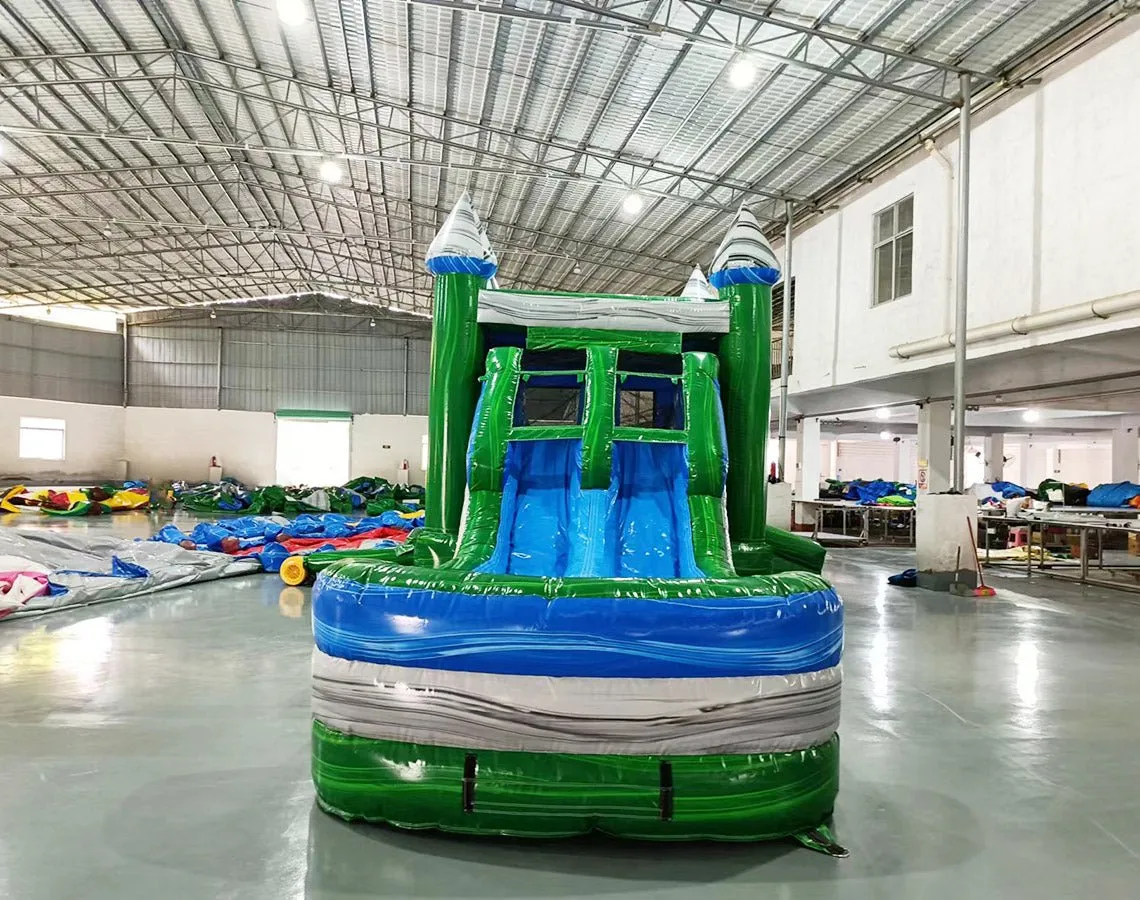 Green Gush Dual Lane Bounce House with Slide (Wet/Dry)