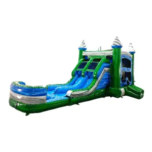 Green Gush Dual Lane Bounce House with Slide (Wet/Dry)