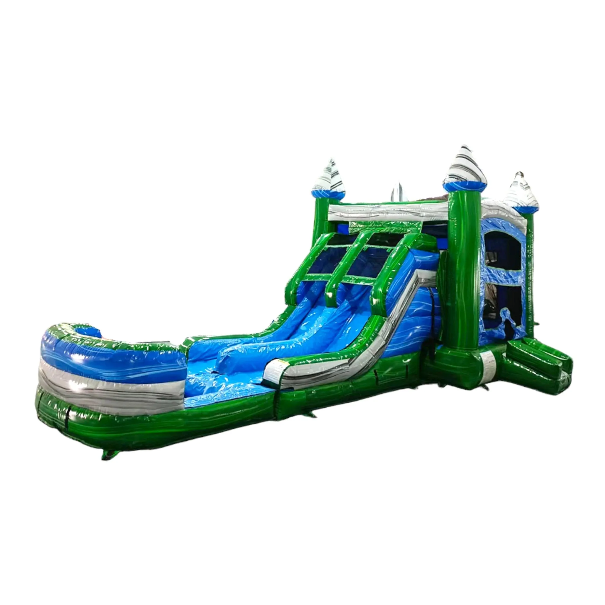 Green Gush Dual Lane Bounce House with Slide (Wet/Dry)