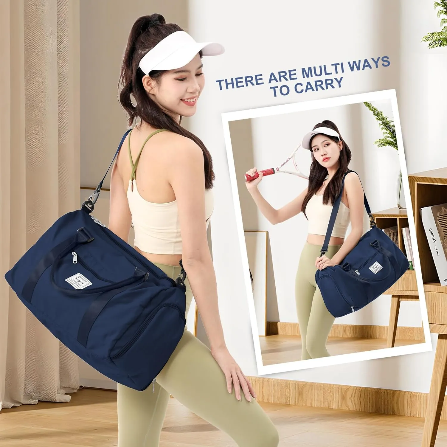 Gym Bag for Women Men with Shoes Compartment,Sports Duffle Bag Personal item travel Duffel Bags Tote Bag Small Carry on Weekender Overnight Bag Workout Dance Bag Hospital Holdalls Dark Blue