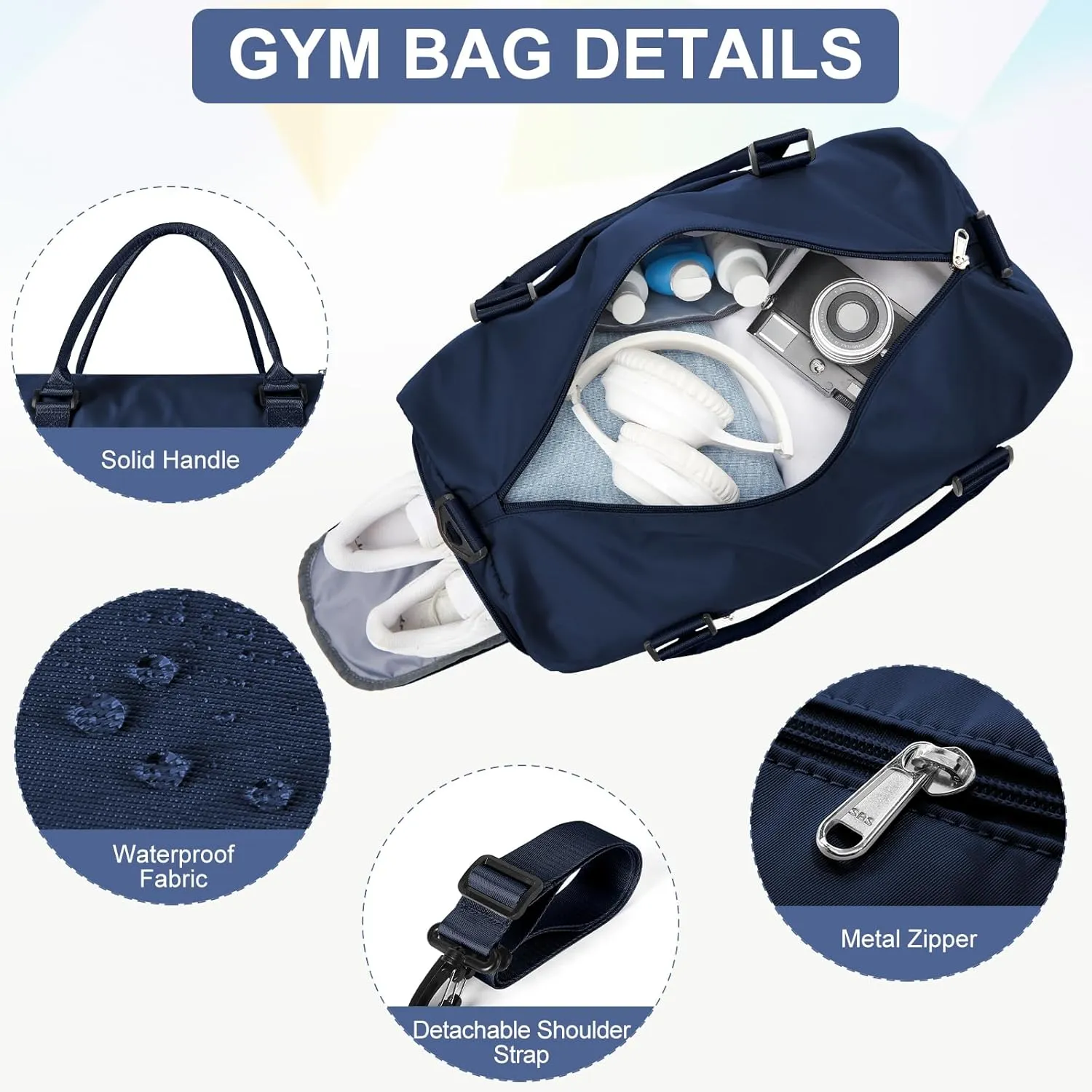Gym Bag for Women Men with Shoes Compartment,Sports Duffle Bag Personal item travel Duffel Bags Tote Bag Small Carry on Weekender Overnight Bag Workout Dance Bag Hospital Holdalls Dark Blue
