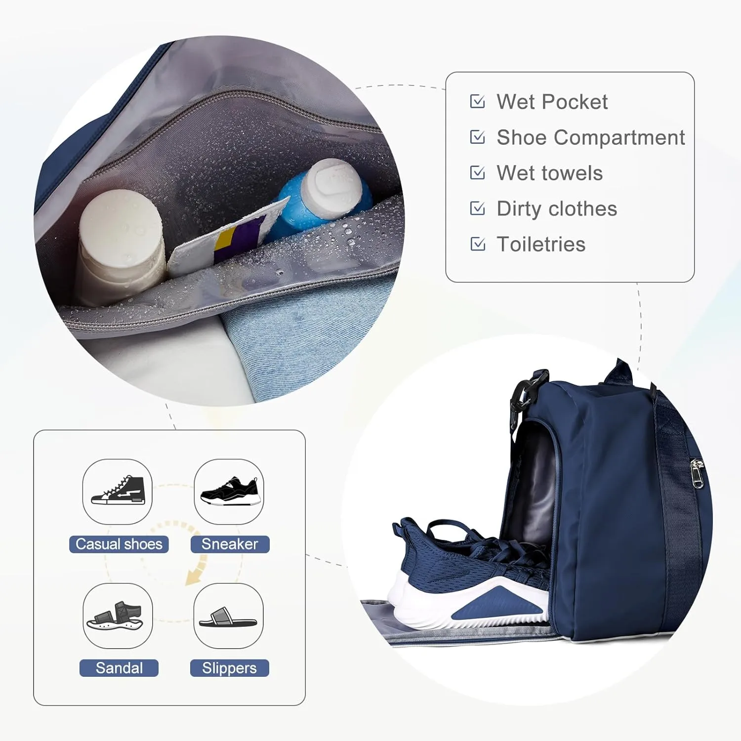 Gym Bag for Women Men with Shoes Compartment,Sports Duffle Bag Personal item travel Duffel Bags Tote Bag Small Carry on Weekender Overnight Bag Workout Dance Bag Hospital Holdalls Dark Blue