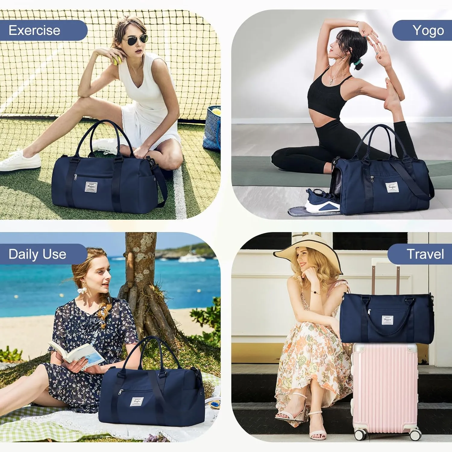 Gym Bag for Women Men with Shoes Compartment,Sports Duffle Bag Personal item travel Duffel Bags Tote Bag Small Carry on Weekender Overnight Bag Workout Dance Bag Hospital Holdalls Dark Blue