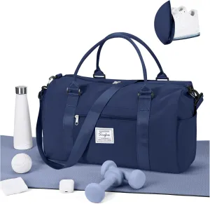 Gym Bag for Women Men with Shoes Compartment,Sports Duffle Bag Personal item travel Duffel Bags Tote Bag Small Carry on Weekender Overnight Bag Workout Dance Bag Hospital Holdalls Dark Blue