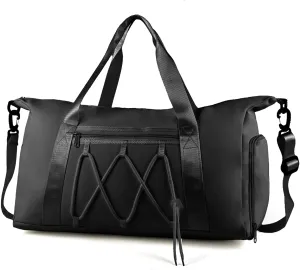 Gym Bag for Women, Travel Duffel Bag with Shoes Compartment & Dry Wet Separated Pocket, Water Resistant Sports Gym Tote Bag Overnight Bag Weekender Bag Training Handbag Yoga Bag - Black