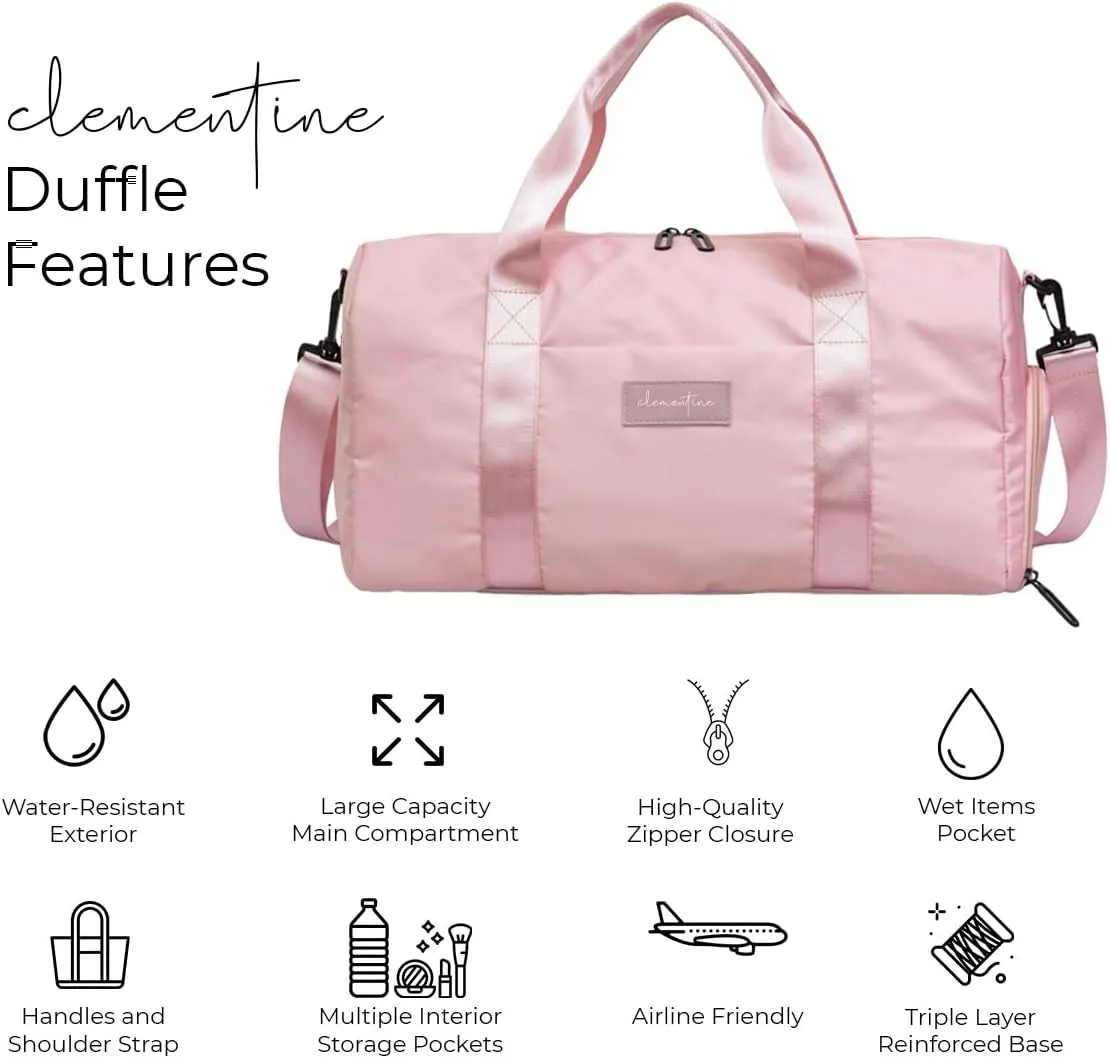 Gym Bag for Women with Shoe Compartment and Wet Pocket | Small Durable Lightweight Gym Duffle Bag with Motivational Quote and Graphic Designs | Great for Exercise and Overnights | Pink