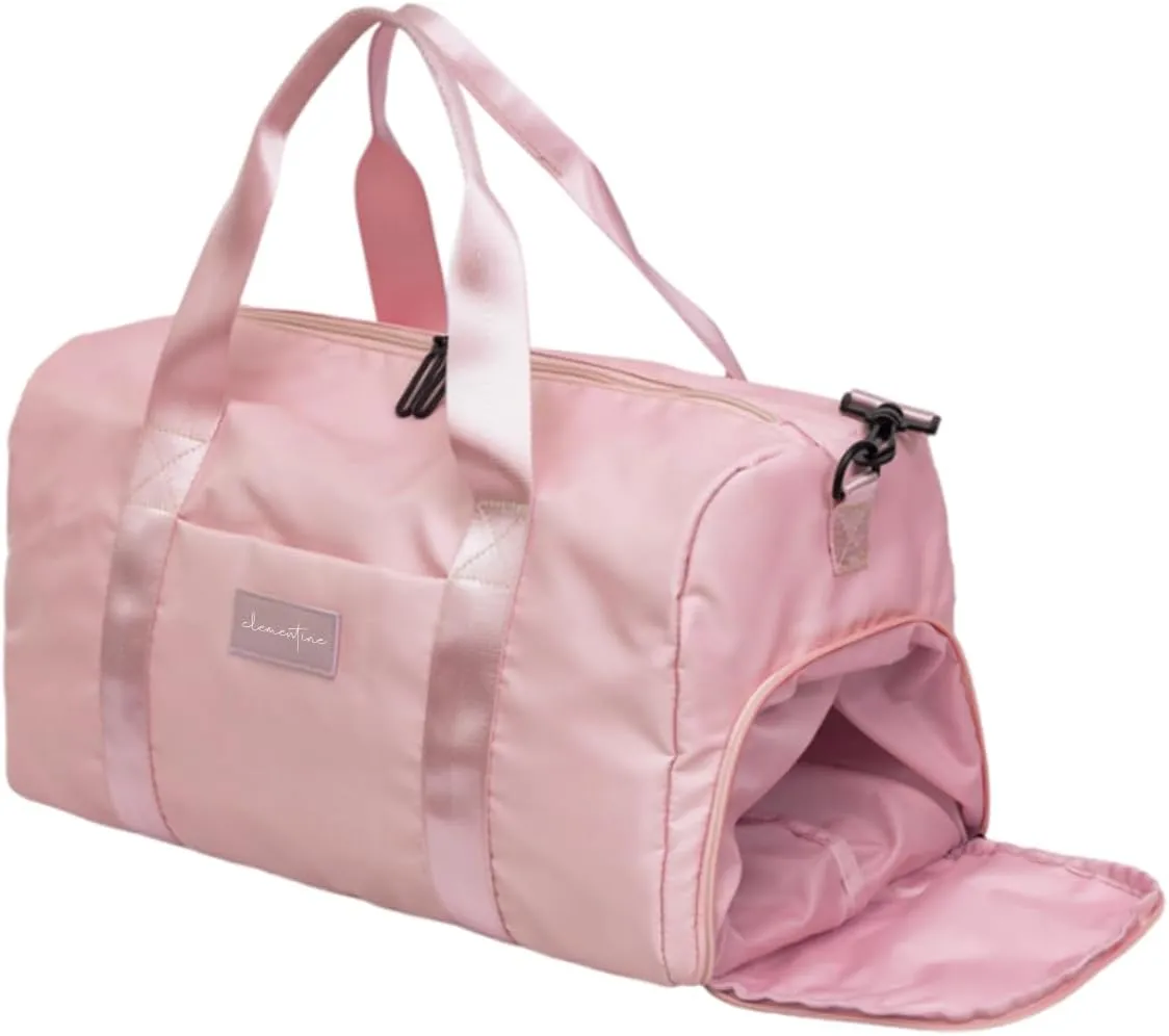 Gym Bag for Women with Shoe Compartment and Wet Pocket | Small Durable Lightweight Gym Duffle Bag with Motivational Quote and Graphic Designs | Great for Exercise and Overnights | Pink