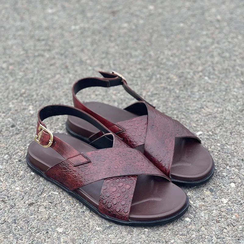 Hand made PU Sole Textured Leather Sandal SS-2338