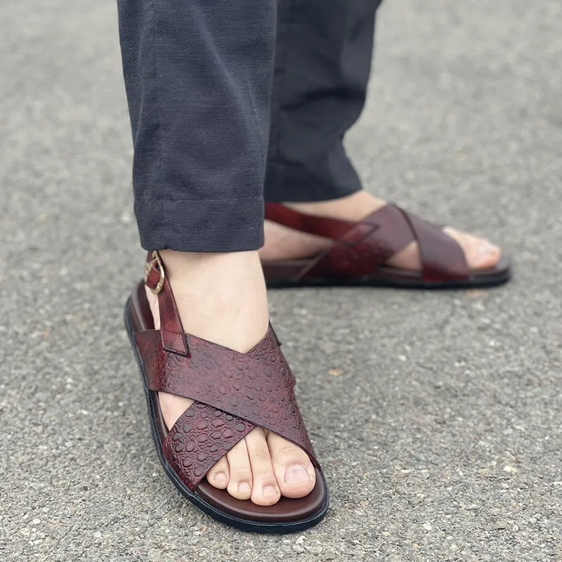 Hand made PU Sole Textured Leather Sandal SS-2338