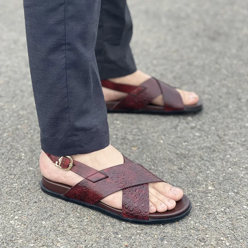 Hand made PU Sole Textured Leather Sandal SS-2338