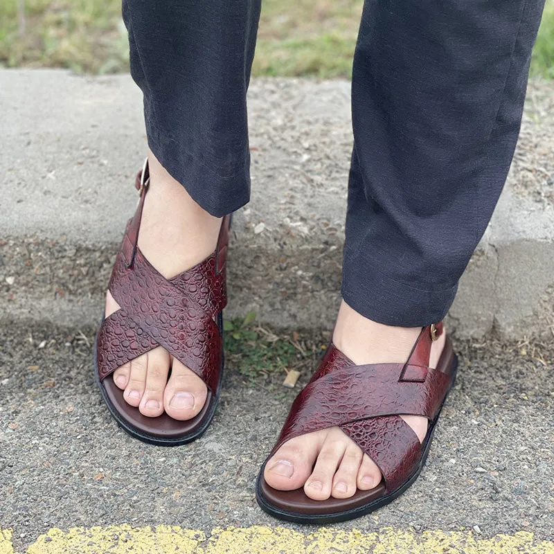 Hand made PU Sole Textured Leather Sandal SS-2338