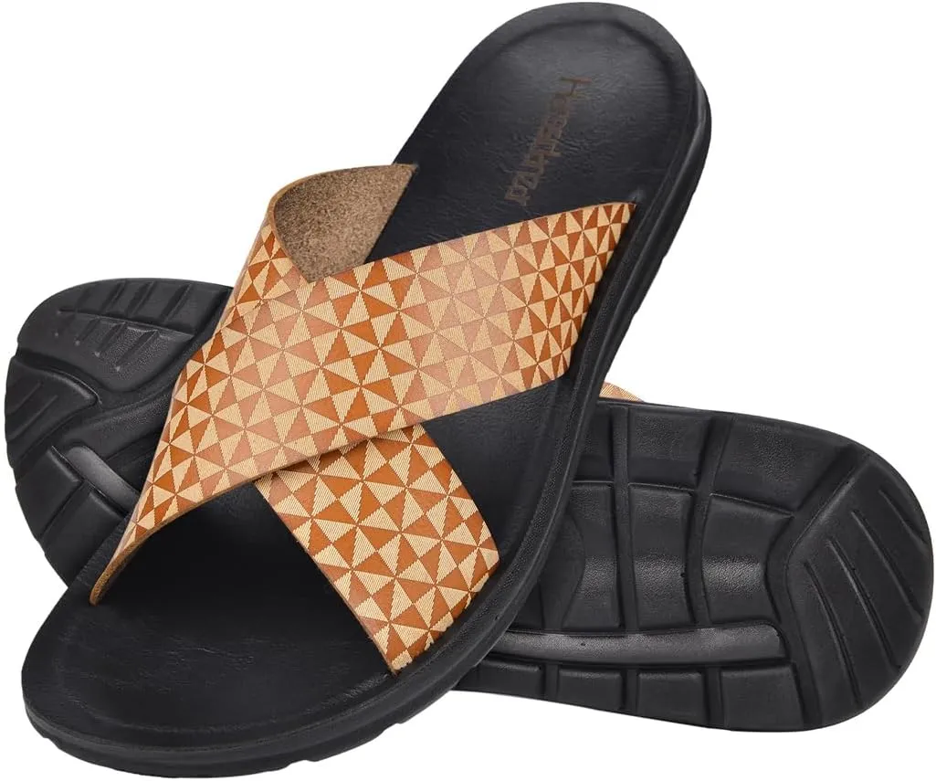 Harssidanzar Slide Sandals For Men,Summer Vintage Printing Sandals Slip on Quick-Dry Cross Slide Sandals KM238US