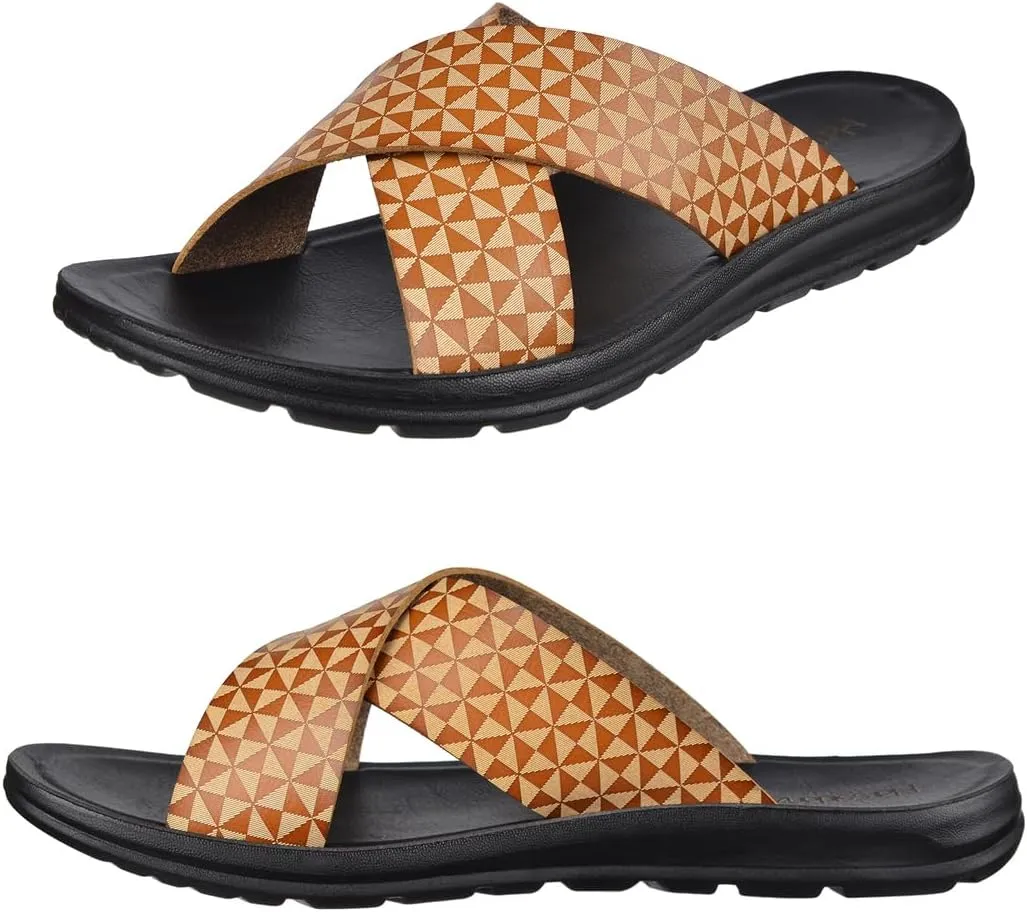 Harssidanzar Slide Sandals For Men,Summer Vintage Printing Sandals Slip on Quick-Dry Cross Slide Sandals KM238US
