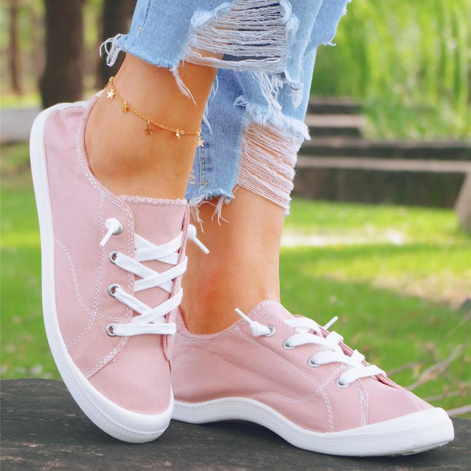 Hbeylia Canvas Shoes For Women Fashion Casual Plaid Lace Up Low Top Play Sneakers Lightweight Low Heels Slip On Flats Loafers Walking Shoes For Girls Running Outdoor Sports Driving