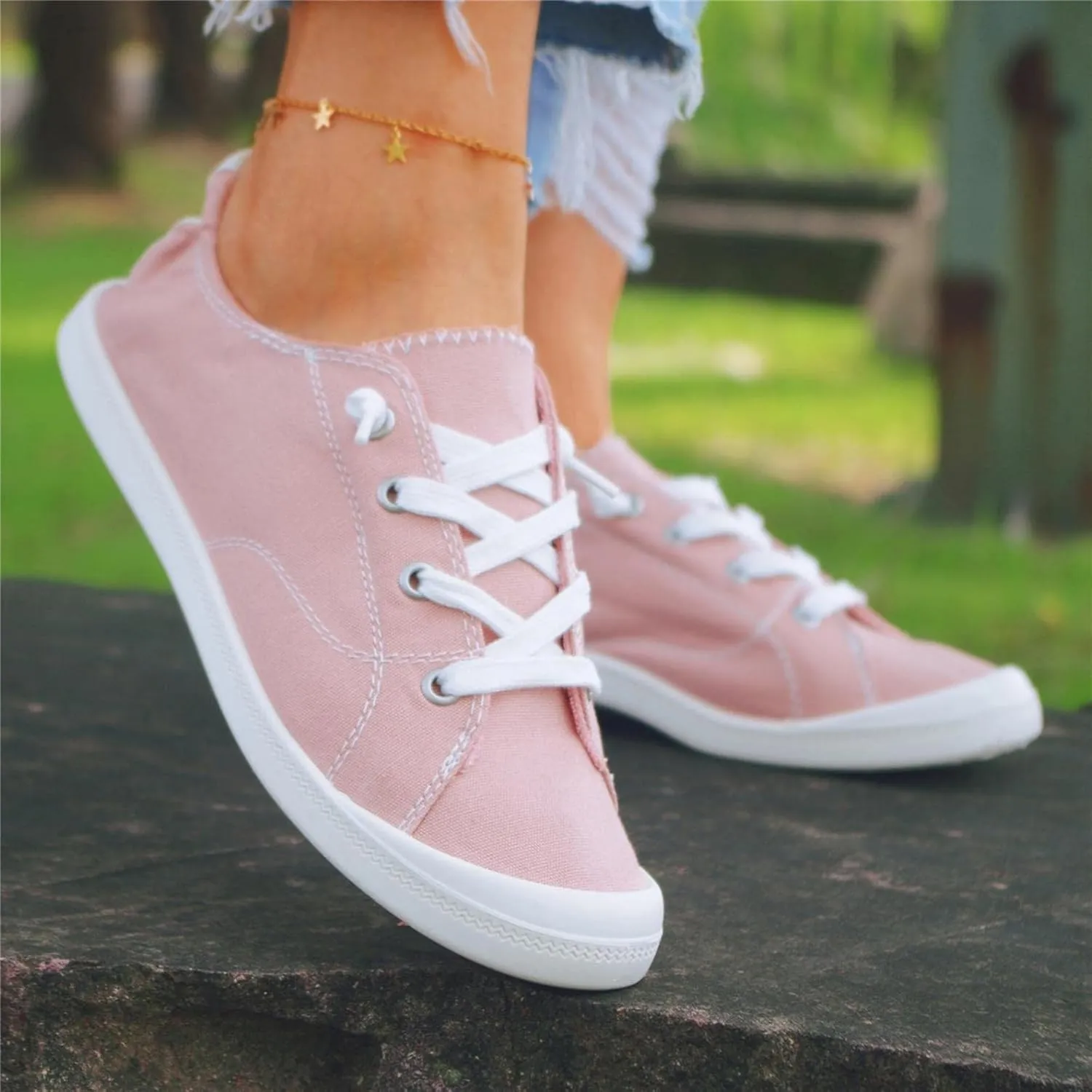 Hbeylia Canvas Shoes For Women Fashion Casual Plaid Lace Up Low Top Play Sneakers Lightweight Low Heels Slip On Flats Loafers Walking Shoes For Girls Running Outdoor Sports Driving
