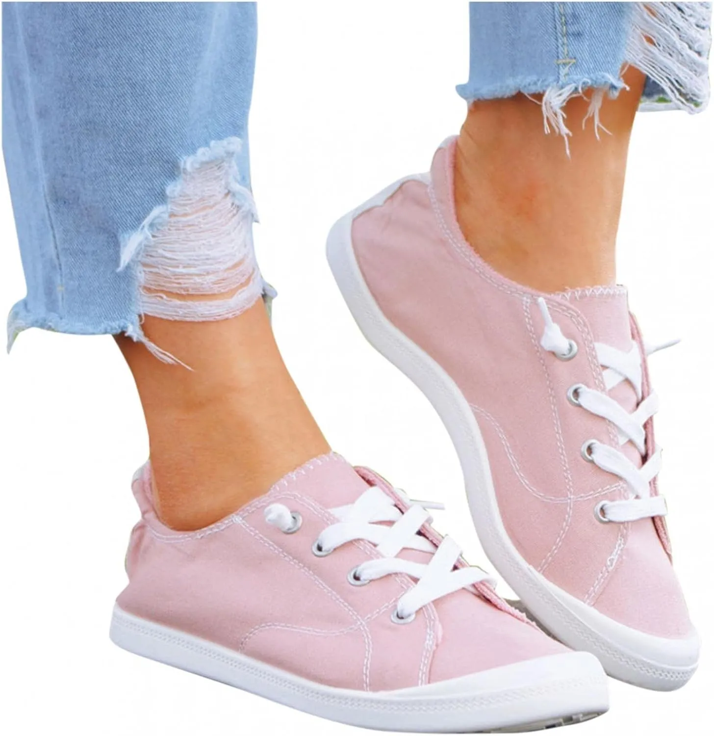 Hbeylia Canvas Shoes For Women Fashion Casual Plaid Lace Up Low Top Play Sneakers Lightweight Low Heels Slip On Flats Loafers Walking Shoes For Girls Running Outdoor Sports Driving