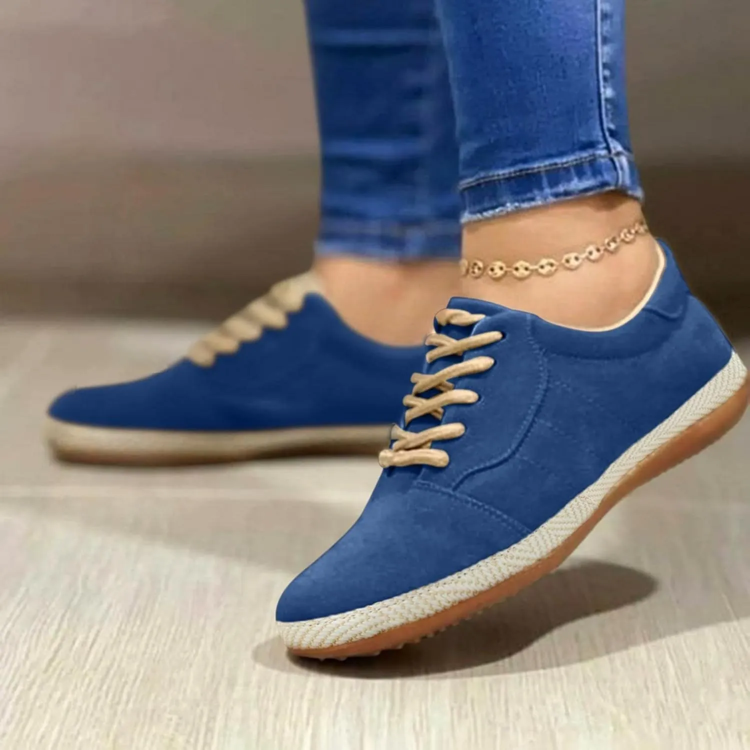 Hbeylia Women's Fashion Sneaker Booties Suede Lace Up Low Top Walking Shoes Comfortable Chunky Bottom Heels Round Toe Flat Short Sports Shoes For Women Men Ladies