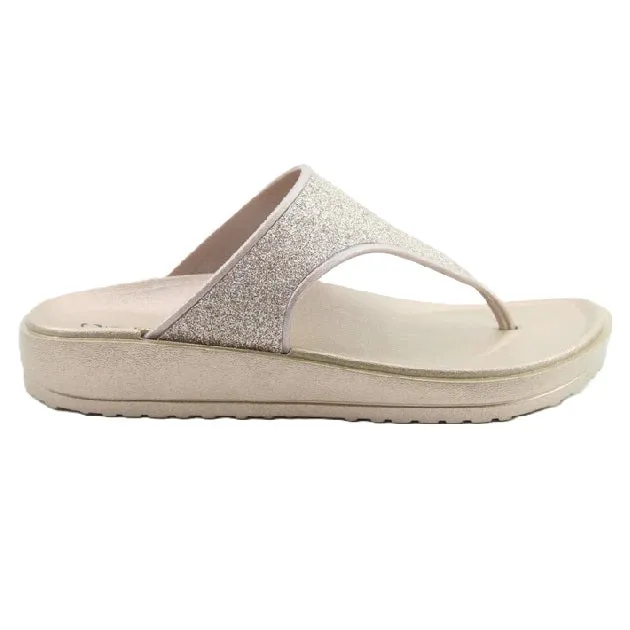 Heavenly Feet Camara Ladies Wedged Toe Post Gold
