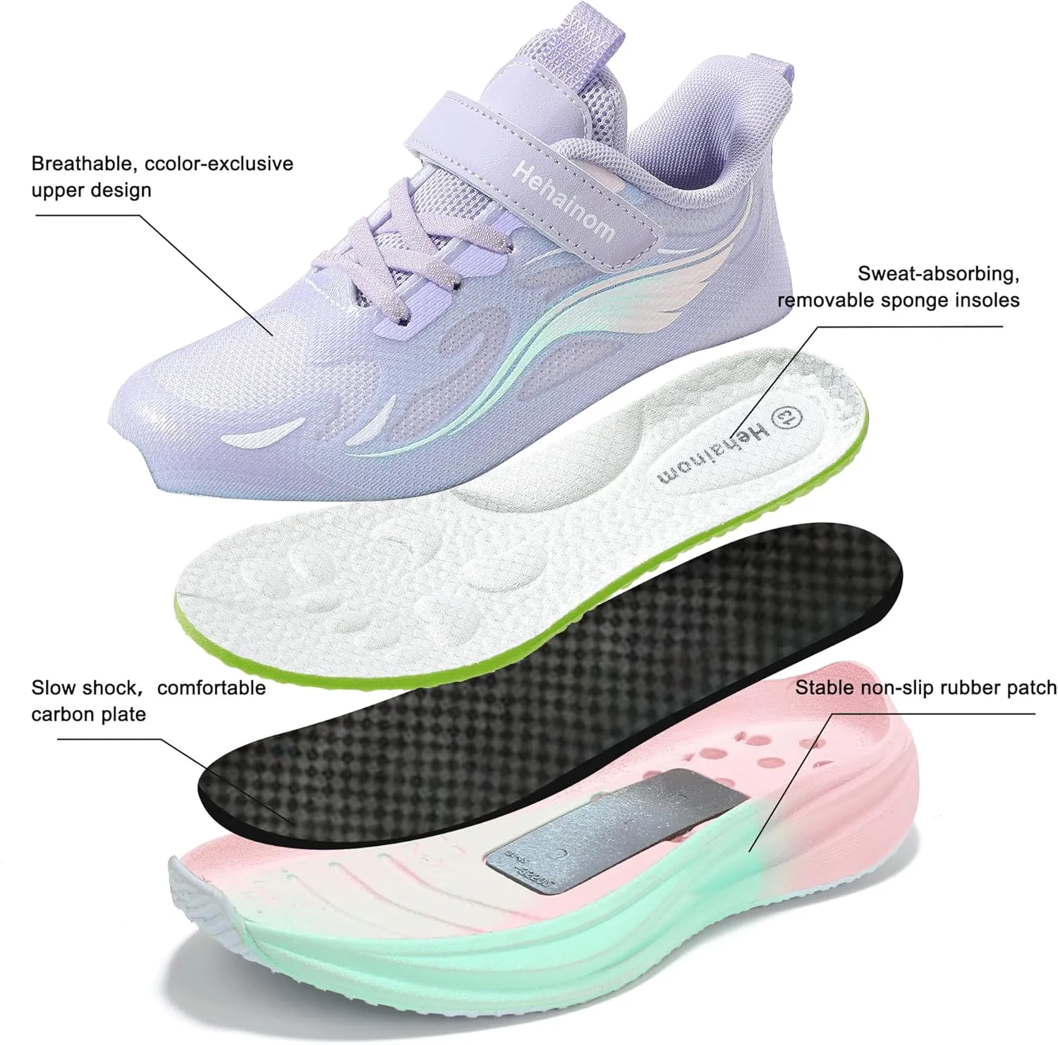 Hehainom Girls Kids Sneaker Boys Girls Running Tennis Shoes Sparkle Lightweight Breathable Sport Athletic Girls Shoes