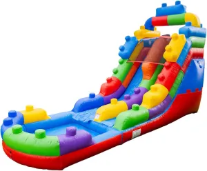 HeroKiddo Block Party 16' Commercial Grade Inflatable Water Slide with Attached Pool and Drainage for Kids and Adults (with Blower), Outdoor Indoor, Birthday Party, Rental Quality, Big Inflatable