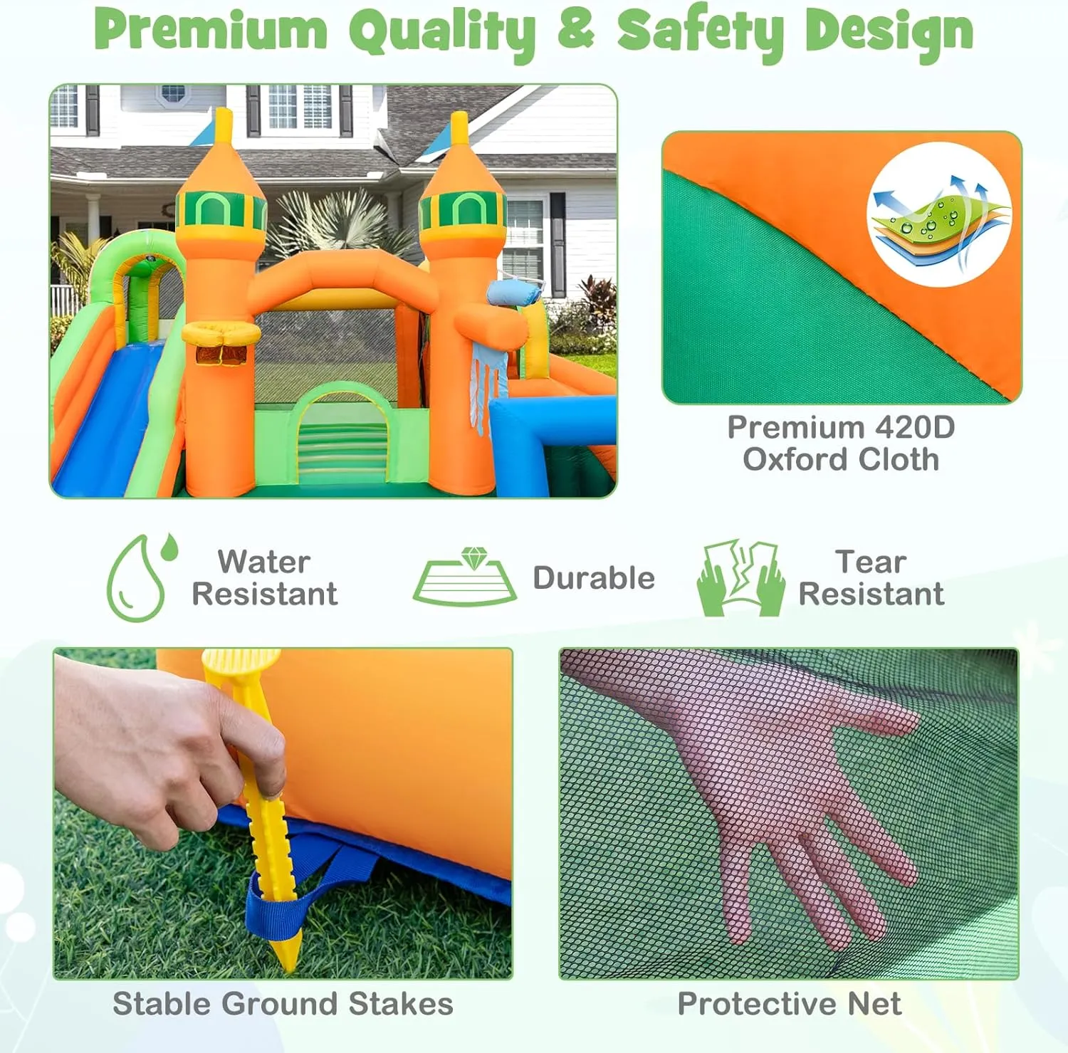 HONEY JOY Inflatable Water Slide, 9 in 1 Waterslide Bounce House Water Park w/Dual Slides, Splash Pool, Climb Wall, Soccer Gate, Water Slides Inflatables for Kids and Adults Backyard(With 735w Blower)