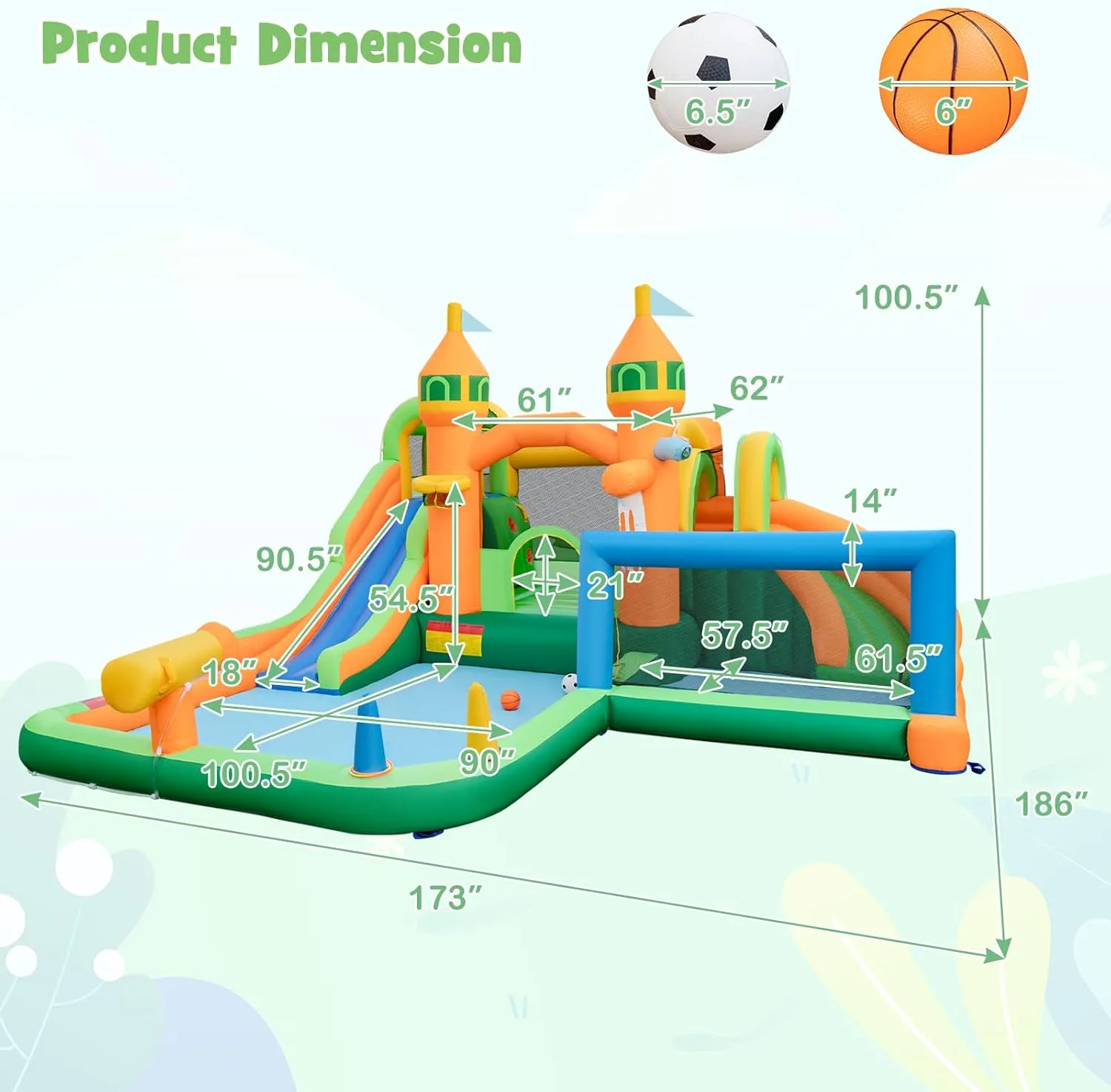 HONEY JOY Inflatable Water Slide, 9 in 1 Waterslide Bounce House Water Park w/Dual Slides, Splash Pool, Climb Wall, Soccer Gate, Water Slides Inflatables for Kids and Adults Backyard(With 735w Blower)