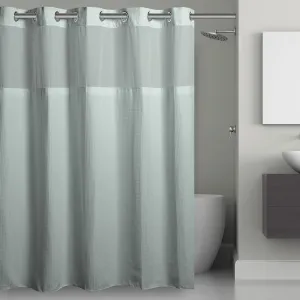Hookless It’s A Snap! Waffle Shower Curtain, 3-in-1 Shower Curtain Includes Fabric Shower Curtain with Sheer Top Window, Flex-On Rings & Fabric Liner, 54” x 80”, Misty Blue