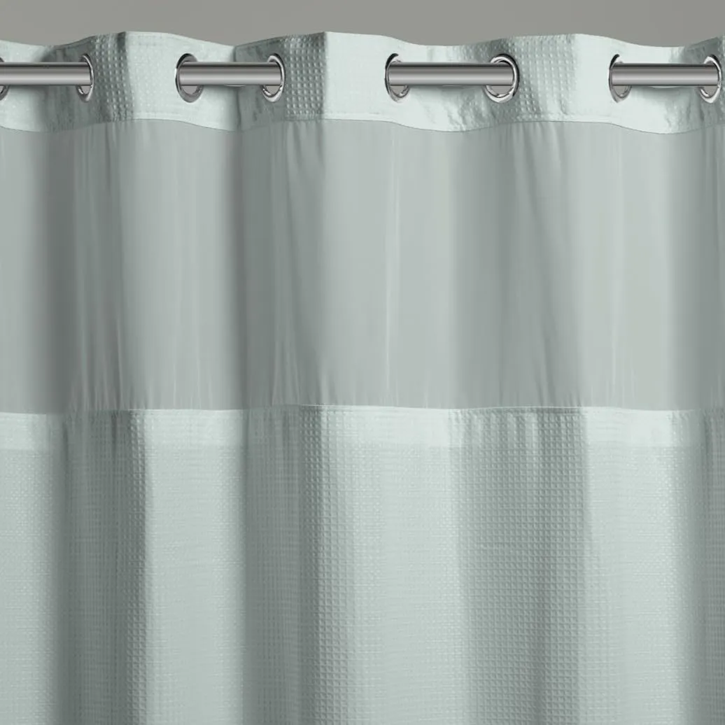 Hookless It’s A Snap! Waffle Shower Curtain, 3-in-1 Shower Curtain Includes Fabric Shower Curtain with Sheer Top Window, Flex-On Rings & Fabric Liner, 54” x 80”, Misty Blue