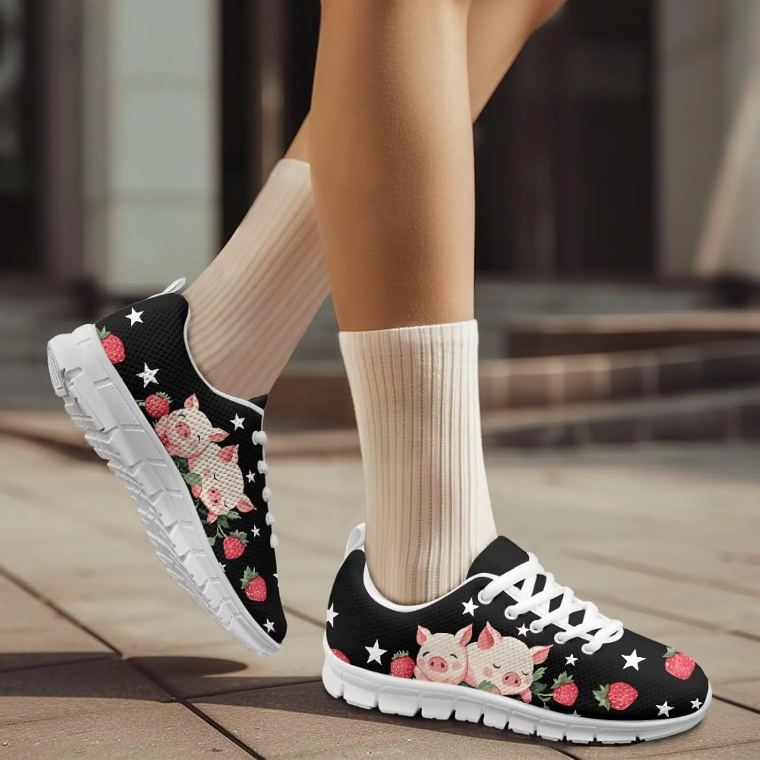 HUGS IDEA Women's Road Running Shoes Nurse Pattern Lightweight Sport Sneakers