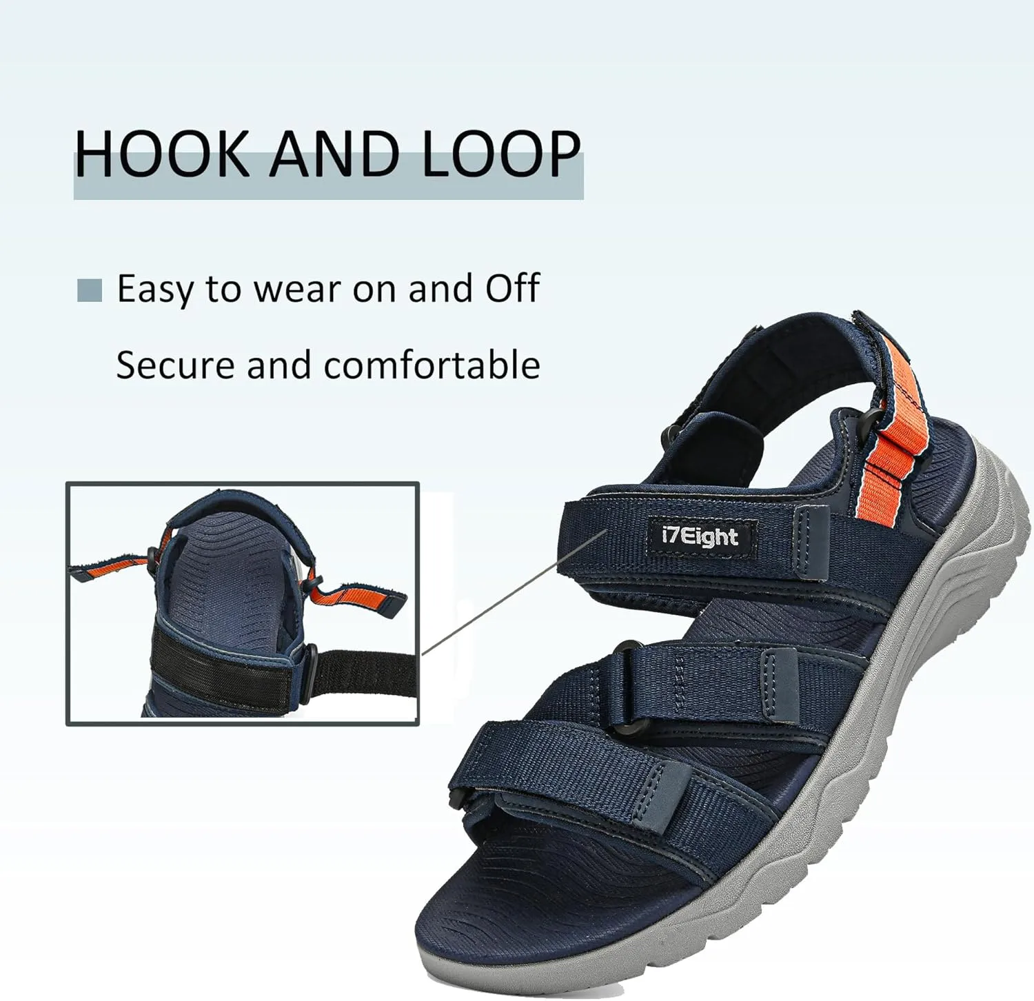 i78 Mens Athletic Walking Sandals with Adjustable Hook and Loop Strap Soft Cushioning Lightweight Comfort Casual for Outdoor Hiking Travel