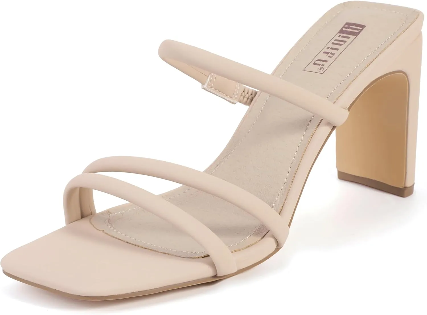 IDIFU IN3 High Heels Strappy Chunky Block Heels Square Toe Three Strap Slip On Heels Comfortable Slides Heeled Sandals Sexy Wedding Party Dress Shoes Open Toe Mules Heels for Women