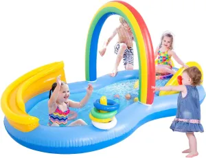 Inflatable Kids Swimming Pool with Water Slide, Inflatable Play Center with Spray Water, Toss Ring, Ball for Kids Children Outdoor Backyard Garden Water Park