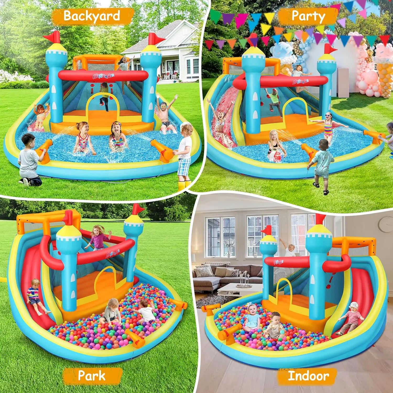 Inflatable Water Slide Bounce House for Kids 3-12, 9 in 1 Inflatable Water Park with Blower, Jump Area, Pool, Water Cannon, Climbing Wall, Blow Up Water Slides for Backyard Outdoor Party Gift
