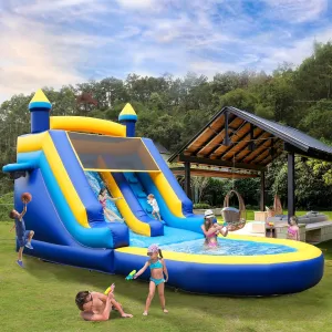 Inflatable Water Slide Commercial Grade: 21FT(L) Water Bounce House for Adults and Kids - Big Pool, Premium PVC, Castle Style, Wet & Dry, 950W Blower - for Backyard Outdoor Birthday Party