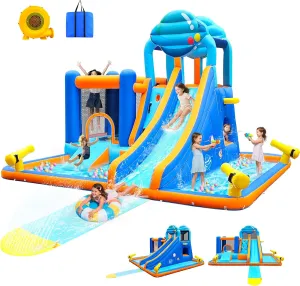 Inflatable Water Slide for Kids, 2 Min Blow Up 10 in 1 Giant Water Park for Backyard Outdoor with Large Slide, Pool, Tunnel, Bounce House, Basketball Hoop, Climbing Wall, Air Blower Included