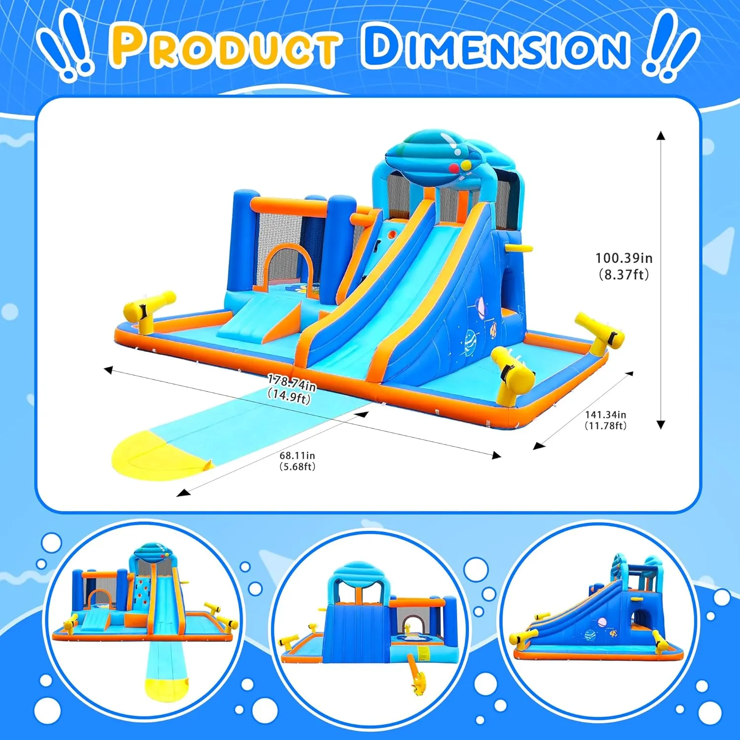 Inflatable Water Slide for Kids, 2 Min Blow Up 10 in 1 Giant Water Park for Backyard Outdoor with Large Slide, Pool, Tunnel, Bounce House, Basketball Hoop, Climbing Wall, Air Blower Included